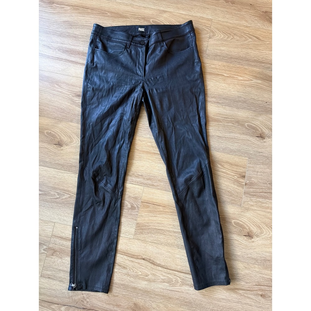 Paige Edgemont Black Lambskin Leather Skinny Moto Pants Ankle Zip Size 30